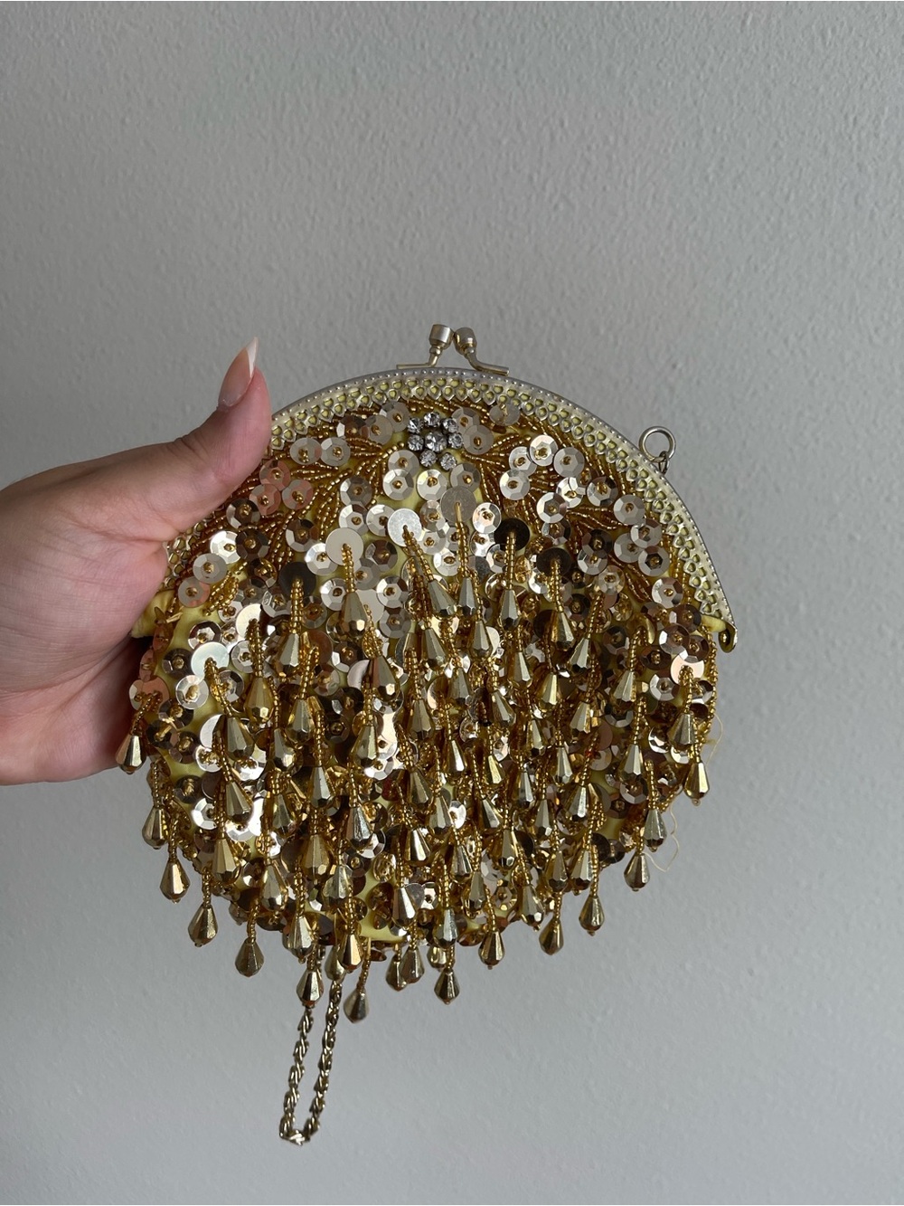 Gold Beaded Evening Clutch with Chain Strap - Picture 6 of 8